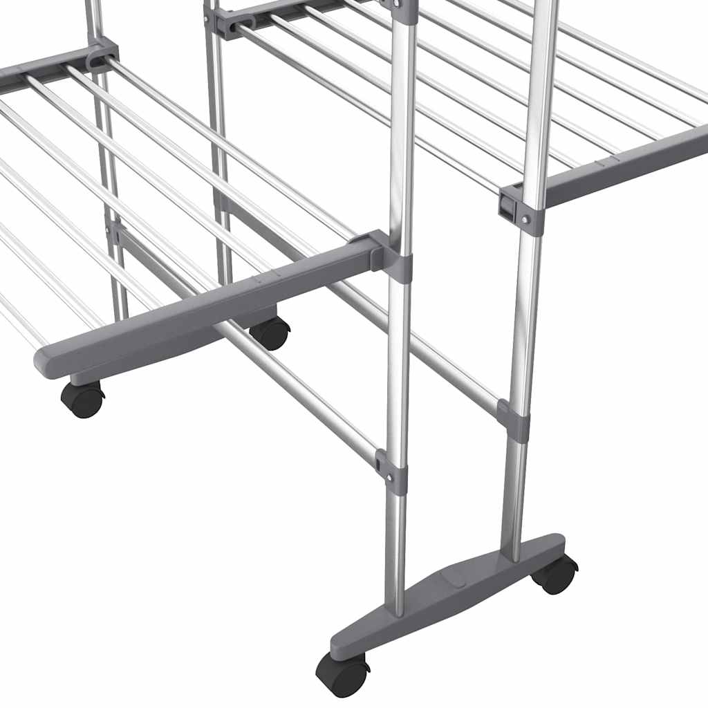 vidaXL 2-Tier Laundry Drying Rack with Wheels Silver 60x70x106 cm 6