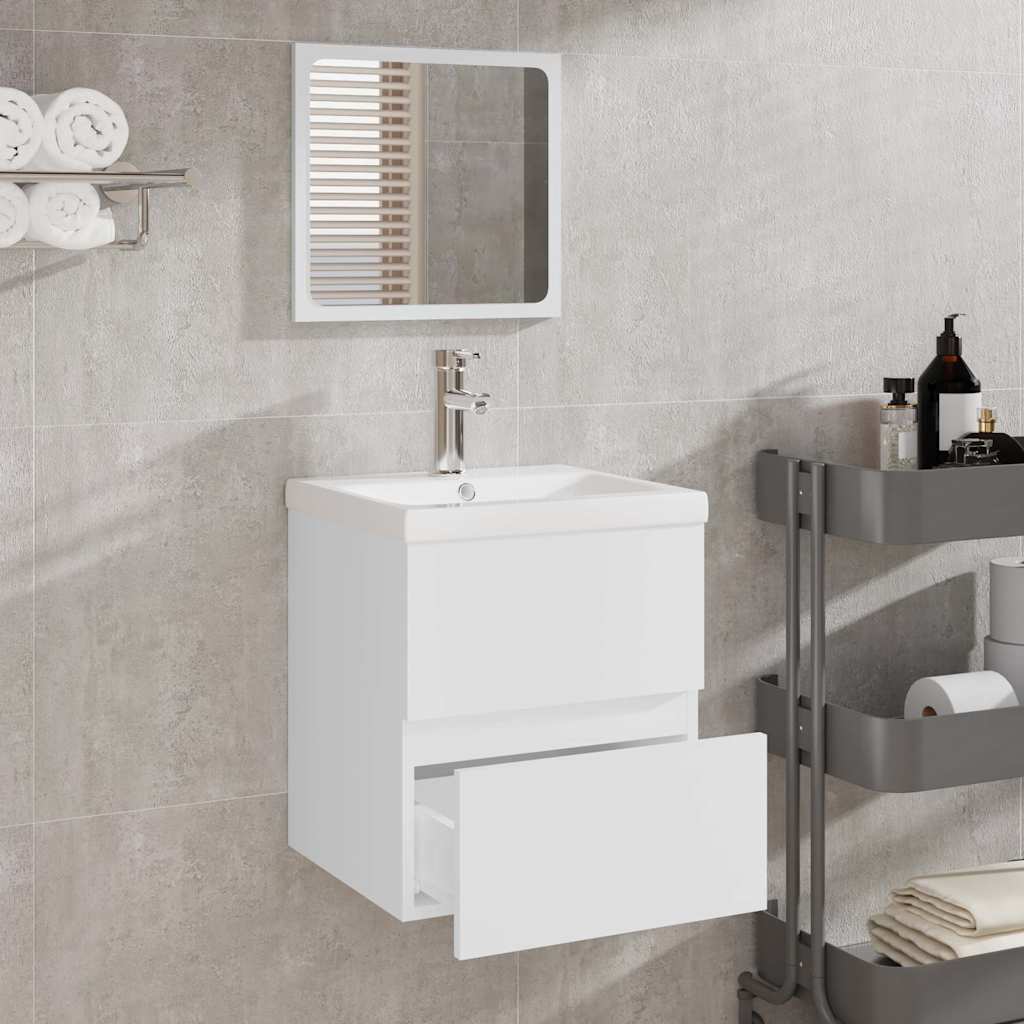 Bathroom Cabinet with Mirror Engineered Wood White