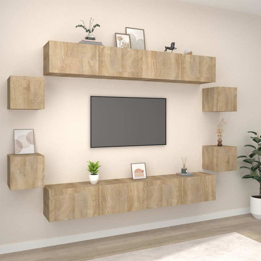 TV Cabinet Set Engineered Wood 8 pcs Width 100 cm Sonoma oak