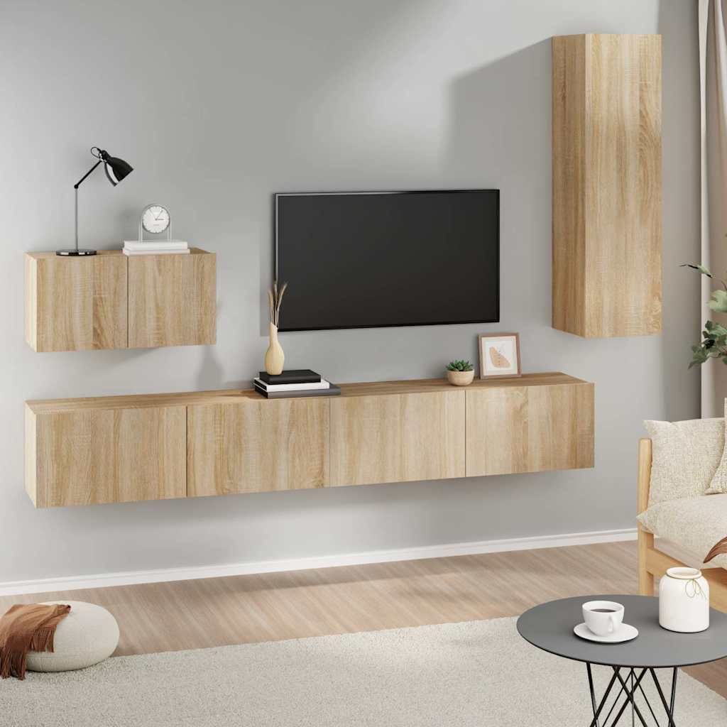 4 Piece TV Cabinet Set Engineered Wood Height 110 cm Sonoma oak