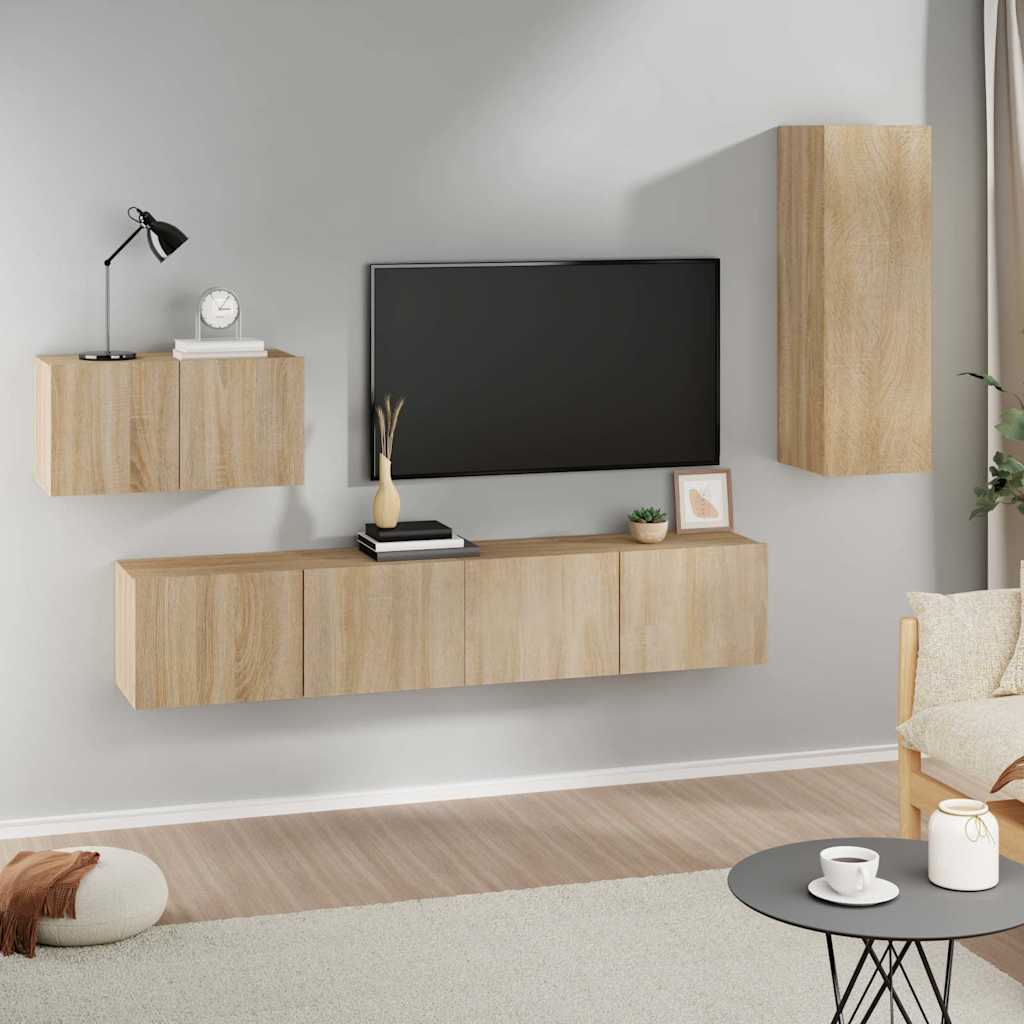 4 Piece TV Cabinet Set Engineered Wood Height 90 cm Sonoma oak
