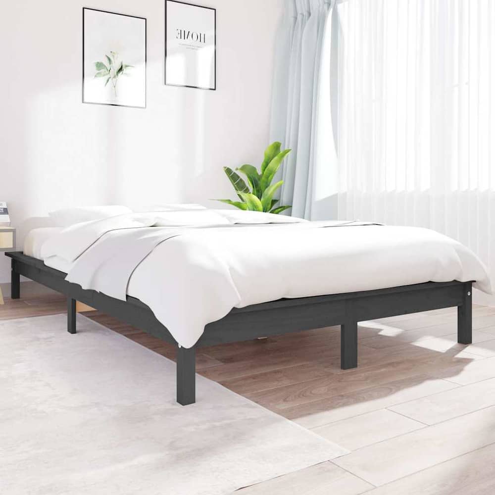 Bed Frame without Mattress Solid Wood Length Grey