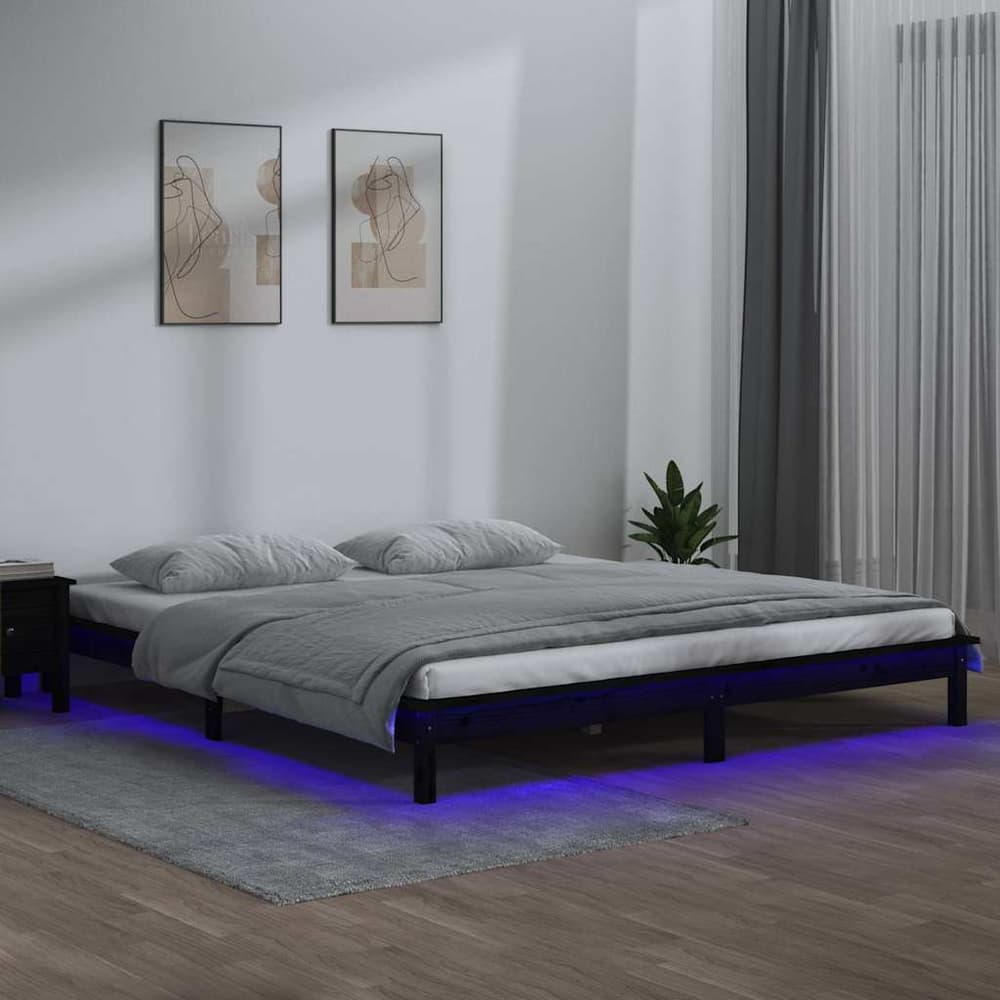 LED Bed Frame without Mattress Solid Wood Length 190 cm Black 120 cm