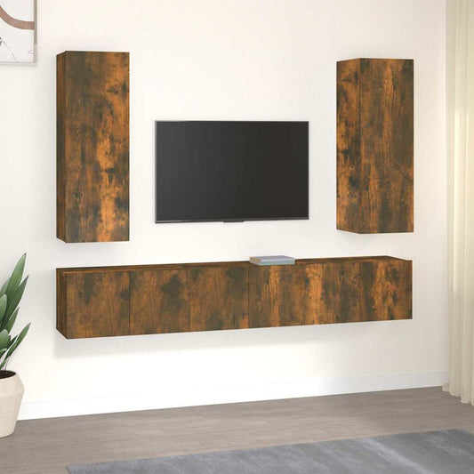 TV Cabinet Set Engineered Wood 5 pcs Smoked oak