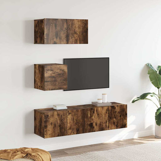 4 Piece TV Cabinet Set Engineered Wood Width 60 cm Smoked oak