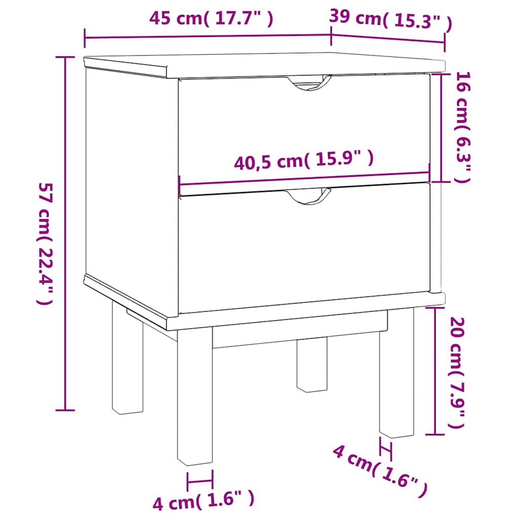 vidaXL Bedside Cabinet "OTTA" Brown&Grey 45x39x57 cm Solid Wood Pine 6