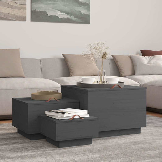 Storage Boxes with Lids 3 pcs Solid Wood Pine Grey