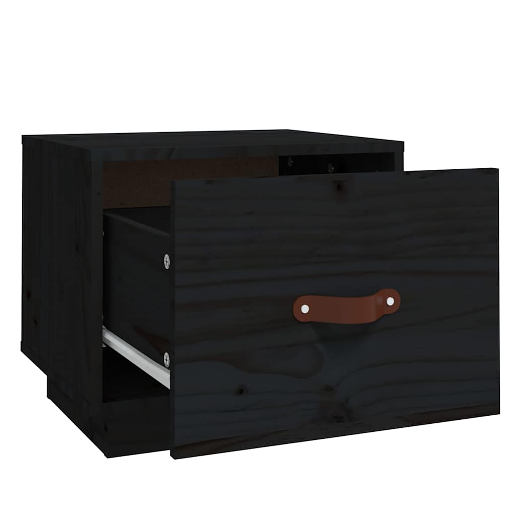 vidaXL Bedside Cabinet | Set of 2 | Black | Solid pine wood, faux leather 6