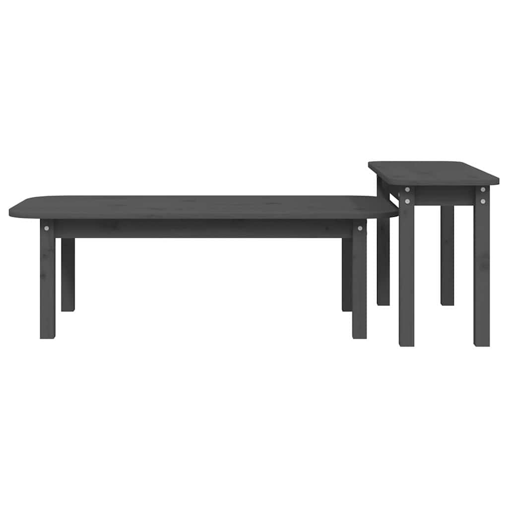 vidaXL 2 Piece Coffee Table Set Grey Solid Wood Pine 6