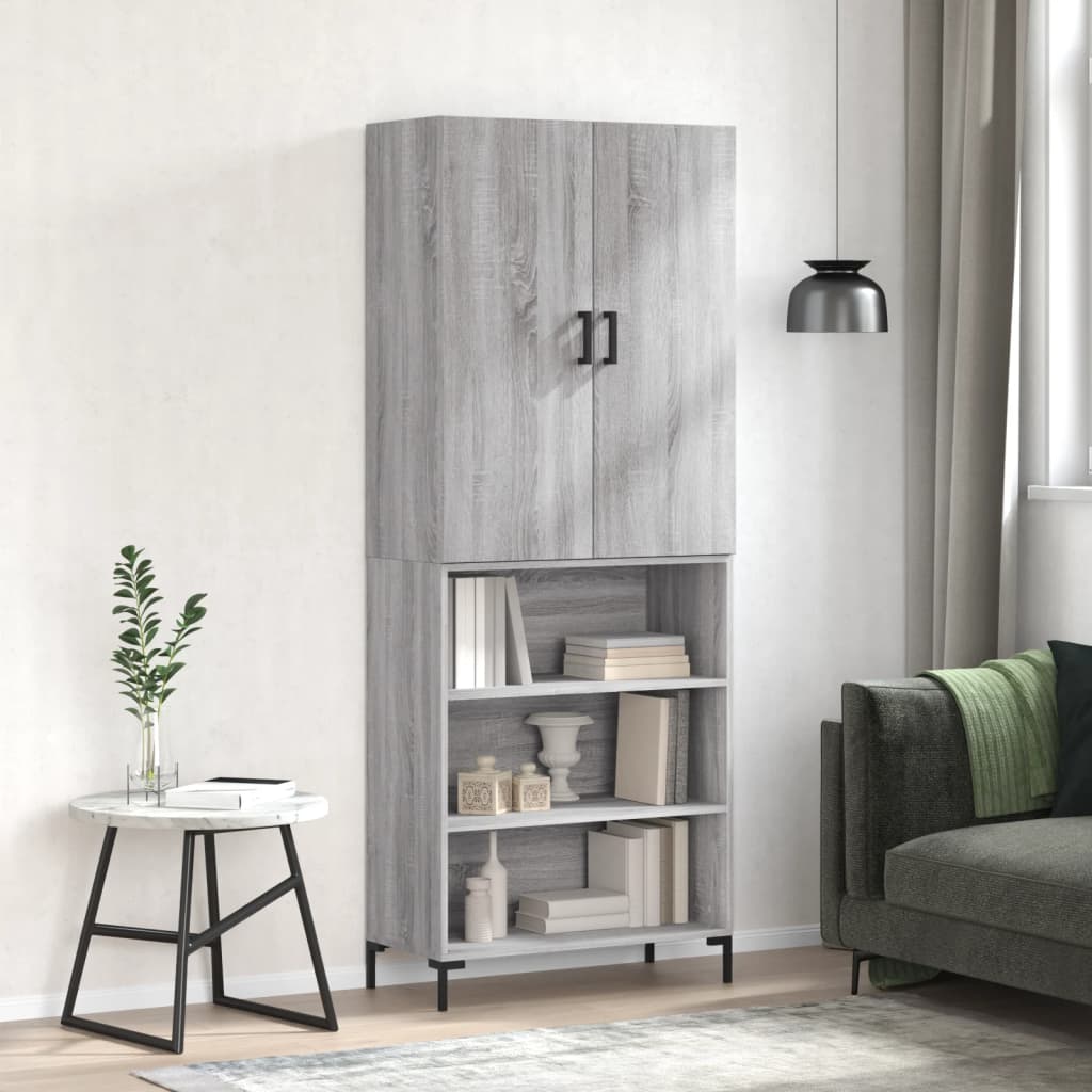 Highboard 69.5x34x180 cm Engineered Wood 3 Shelves Grey sonoma