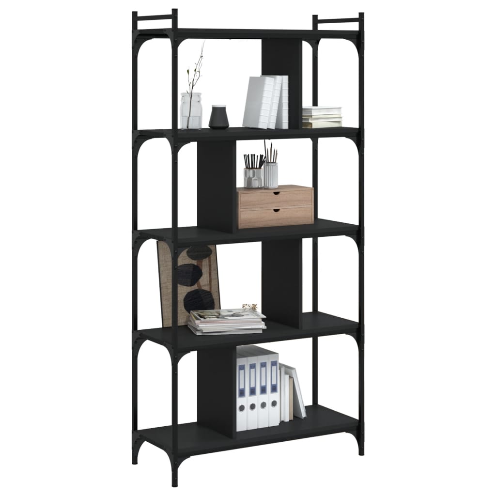 vidaXL Bookcase 5-Tier Black 76x32x158 cm Engineered Wood 6