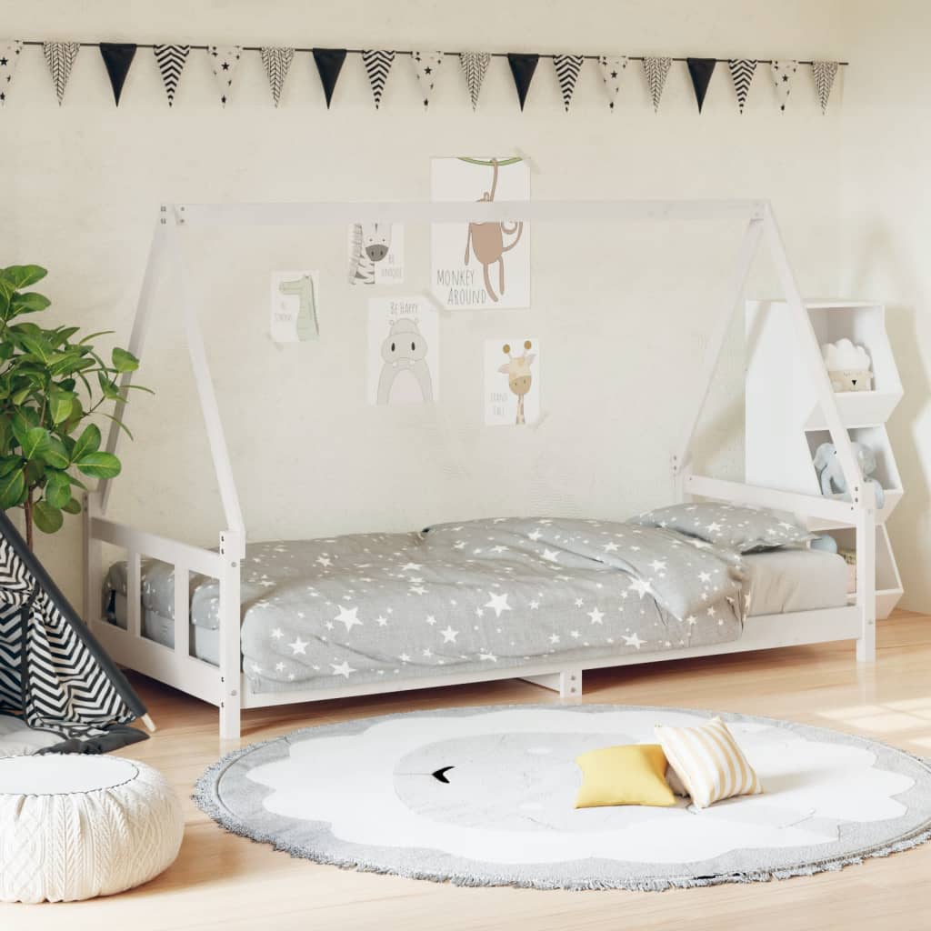 Kids Bed Frame Solid Wood Pine White 90 cm 200 cm