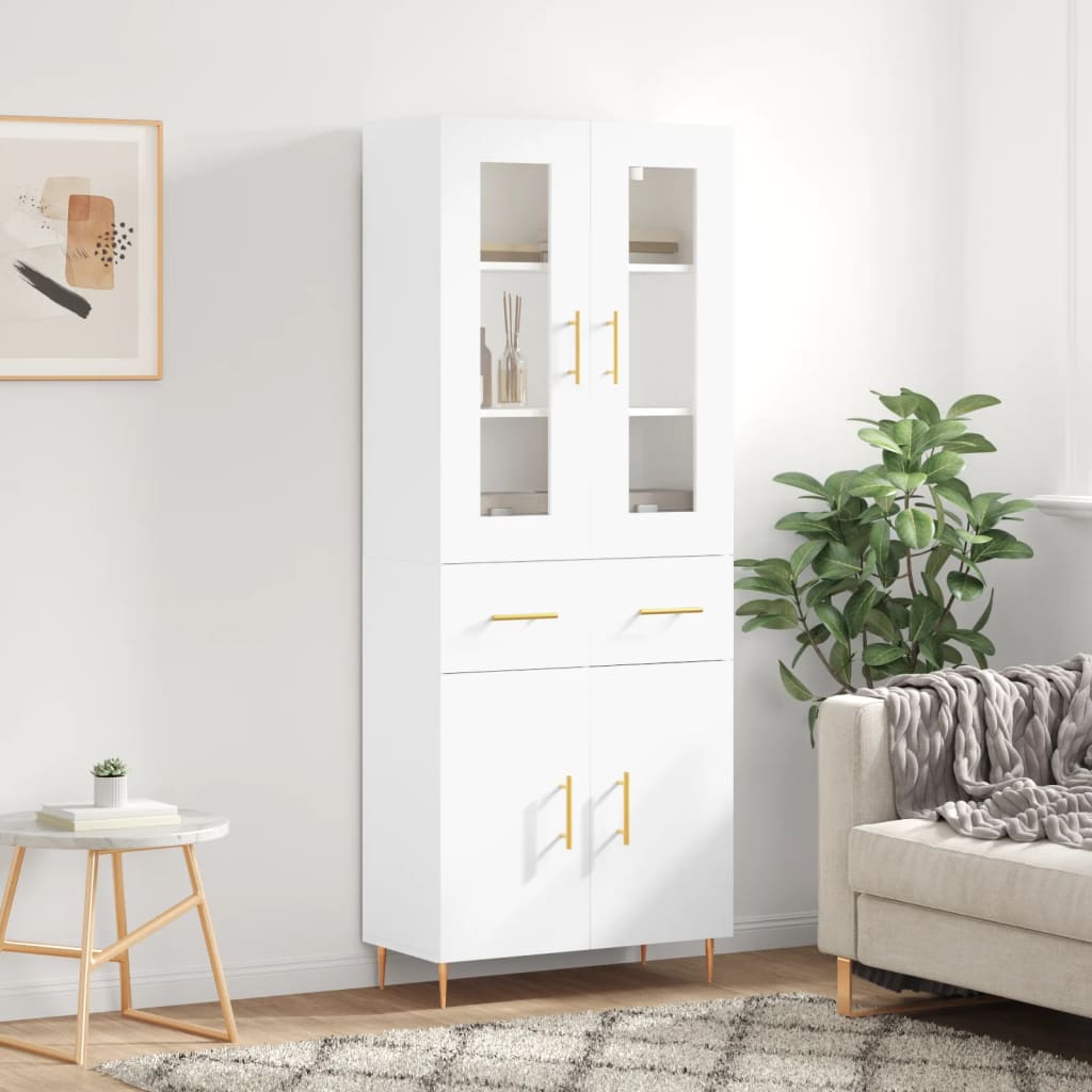 Highboard 69.5x34x180 cm Engineered Wood 2 Doors 2 Drawers White