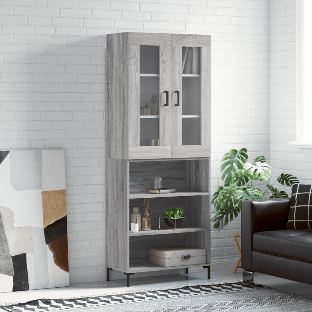 Highboard 69.5x34x180 cm Engineered Wood 3 Shelves Grey sonoma