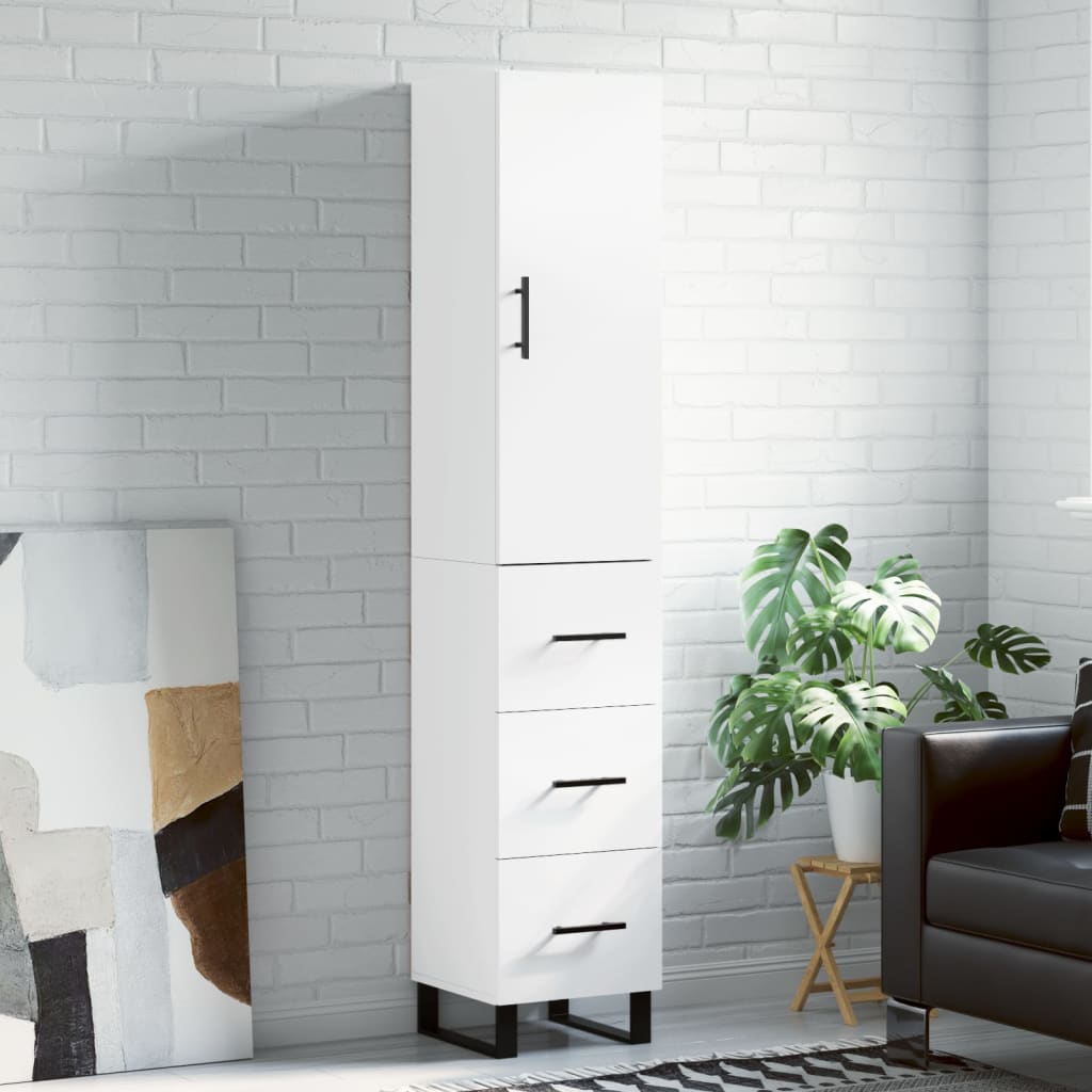 Highboard 34.5x34x180 cm Engineered Wood 3 Drawers White