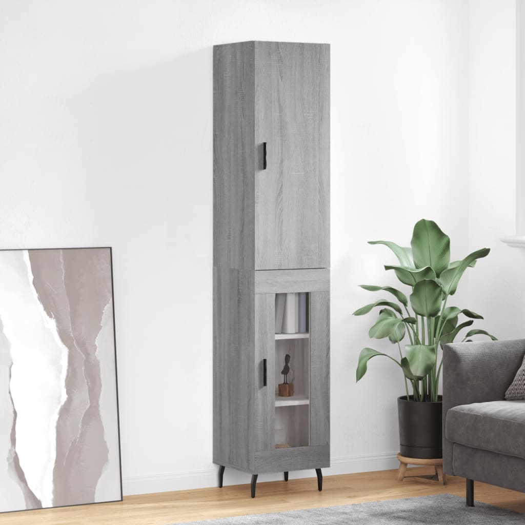 Highboard 34.5x34x180 cm Engineered Wood 1 Glass Door Grey sonoma
