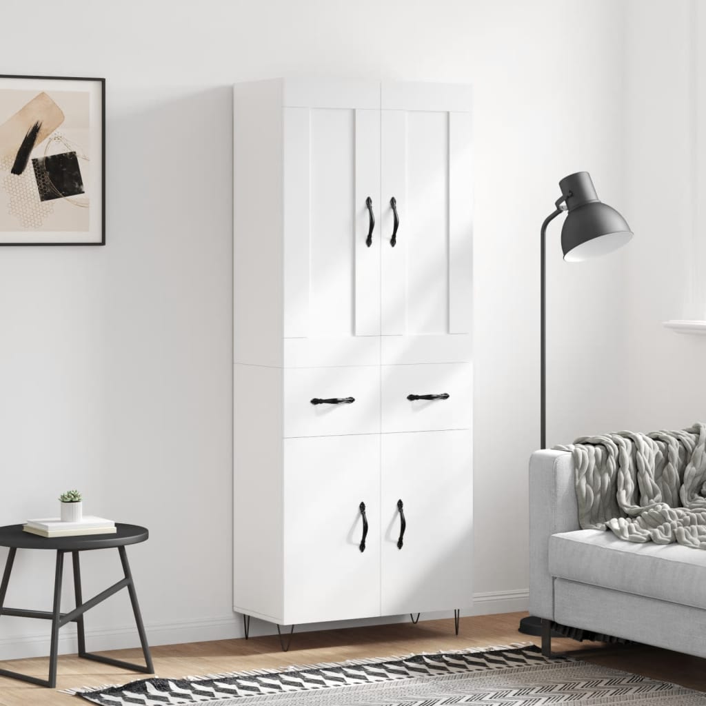 Highboard 69.5x34x180 cm Engineered Wood 2 Doors 2 Drawers White