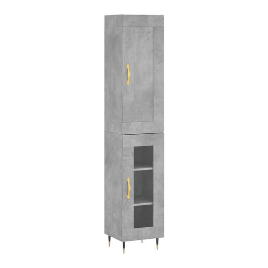 Highboard 34.5x34x180 cm Engineered Wood 1 Glass Door Concrete grey