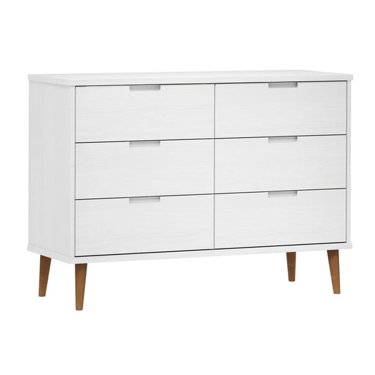 vidaXL Drawer Cabinet MOLDE White 113x40x80 cm Solid Wood Pine 2