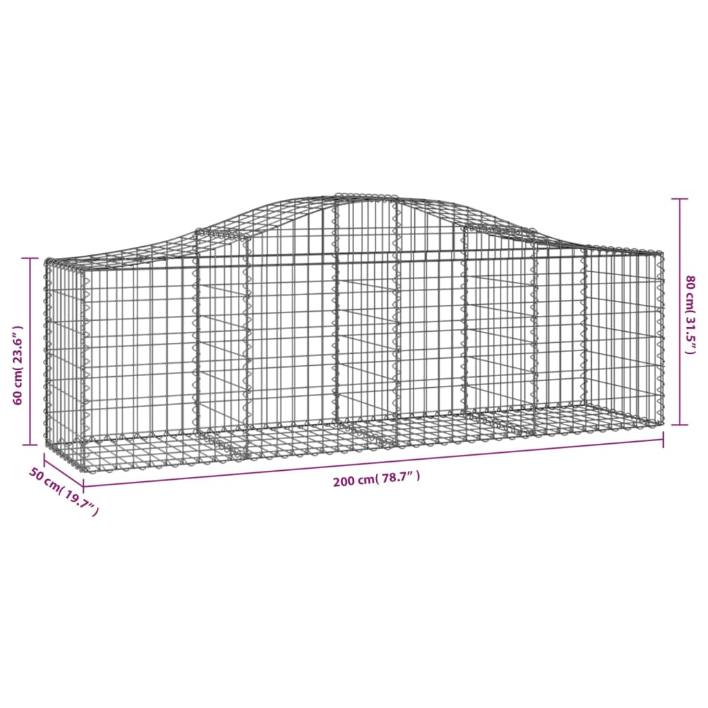 vidaXL Arched Gabion Baskets 2 pcs 200x50x60/80 cm Galvanised Iron 6