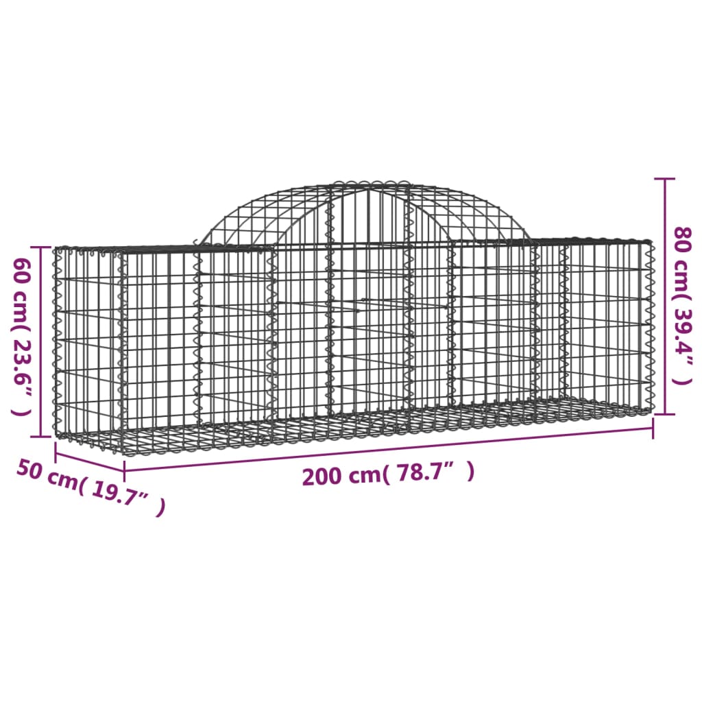 vidaXL Arched Gabion Baskets 2 pcs 200x50x60/80 cm Galvanised Iron 6