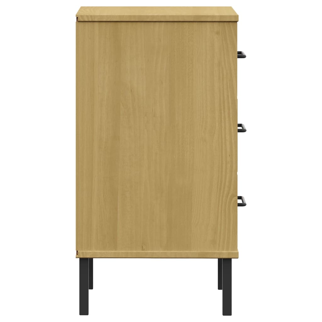 vidaXL Bedside Cabinet with Metal Legs Brown Solid Wood Pine OSLO 6