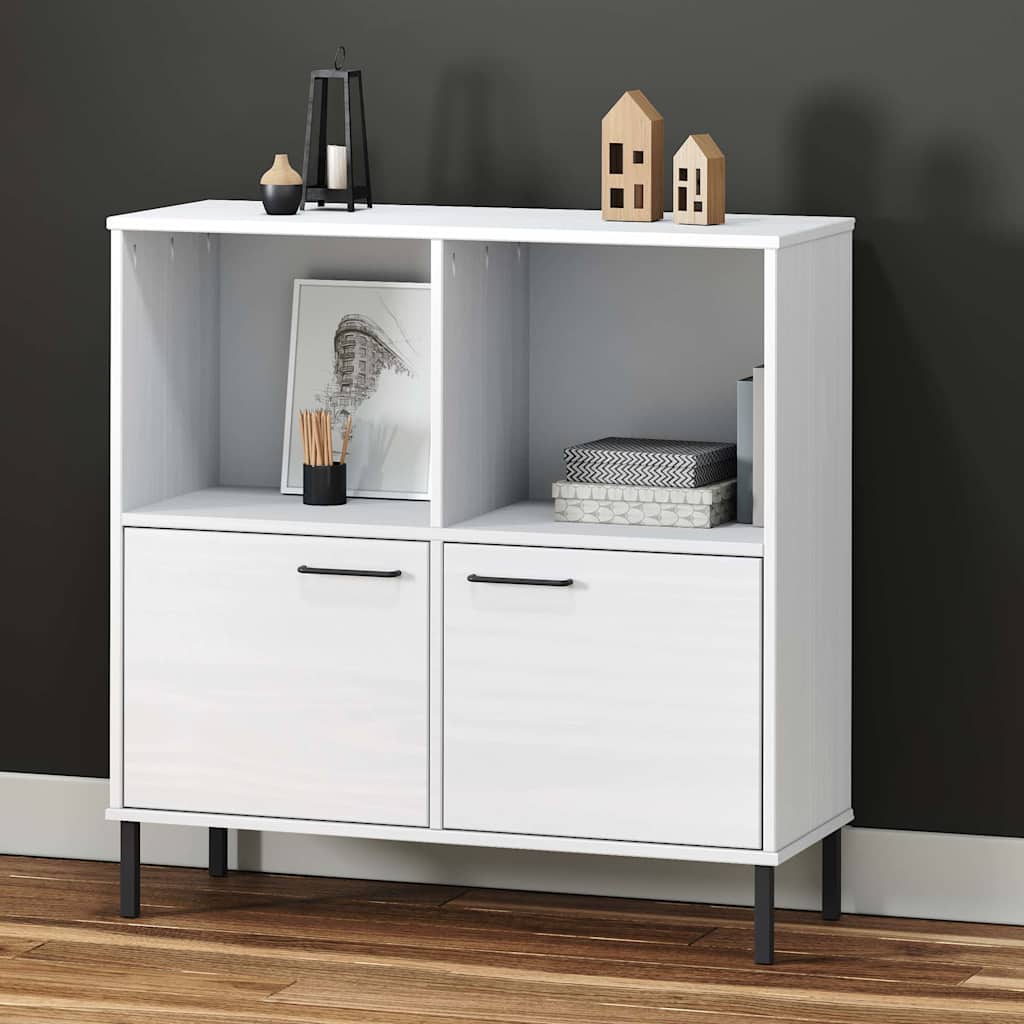 vidaXL Bookcase with Metal Legs 90x35x90.5 cm Solid Wood "OSLO