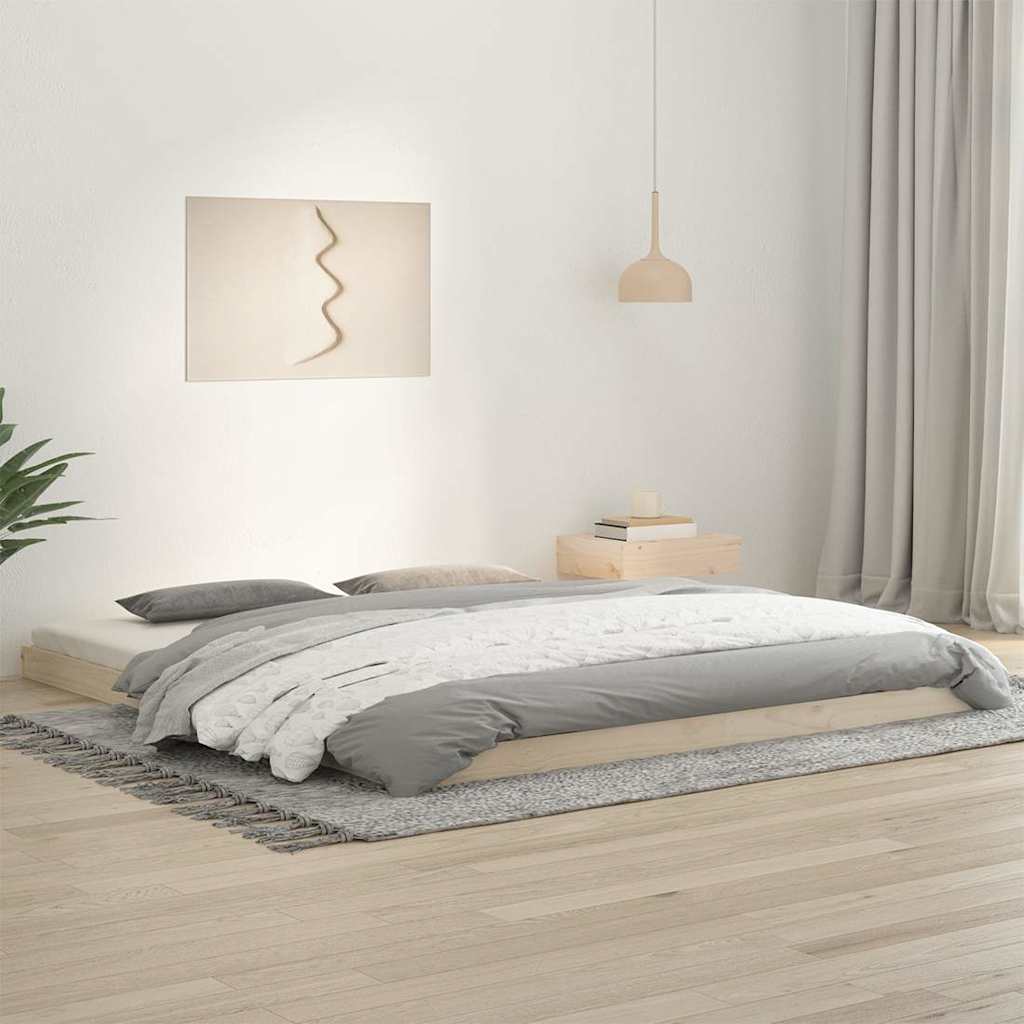 Bed Frame without Mattress Solid Wood Pine Length 200 cm Natural 180 cm