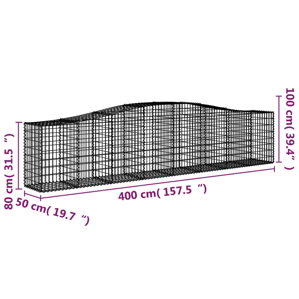 vidaXL Arched Gabion Basket 400x50x80/100 cm Galvanised Iron 5