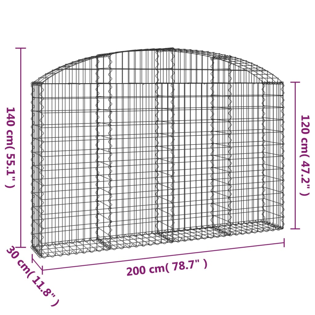 vidaXL Arched Gabion Basket 200x30x120/140 cm Galvanised Iron 5