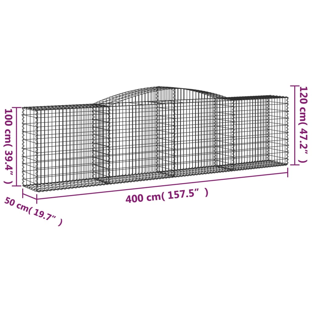 vidaXL Arched Gabion Basket 400x50x100/120 cm Galvanised Iron 5
