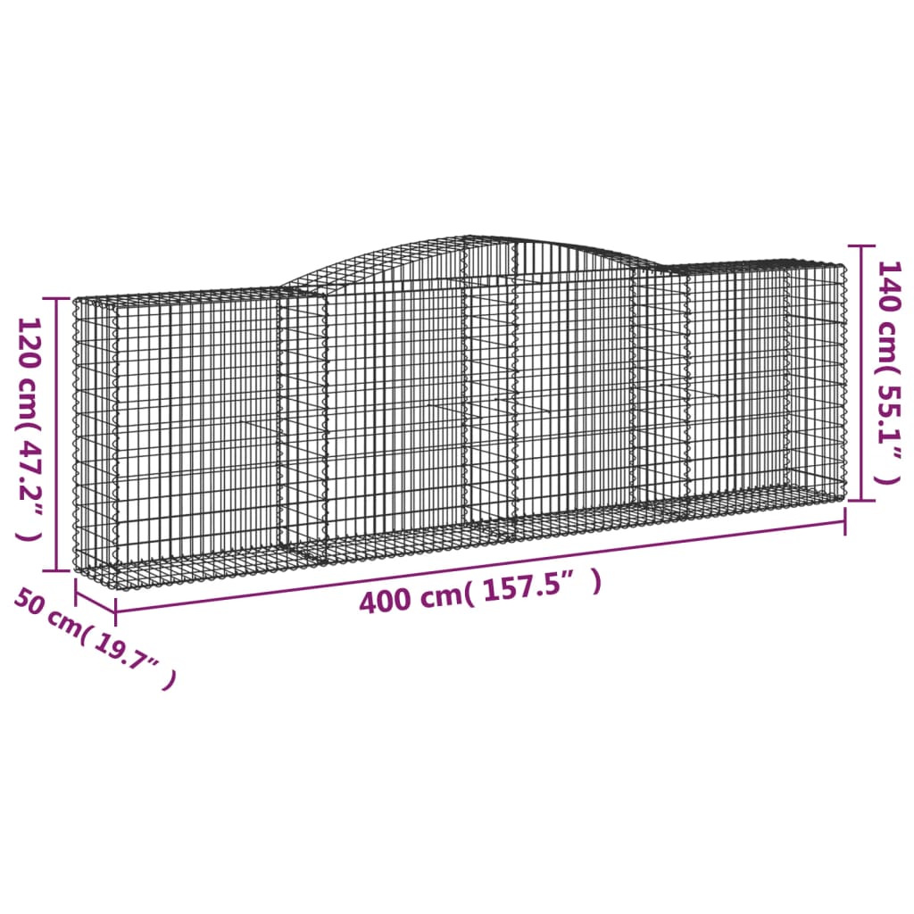 vidaXL Arched Gabion Basket 400x50x120/140 cm Galvanised Iron 5
