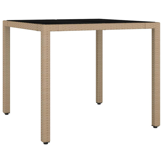 Garden Table with Top Poly Rattan Glass Beige 90 x 90 x 75 cm