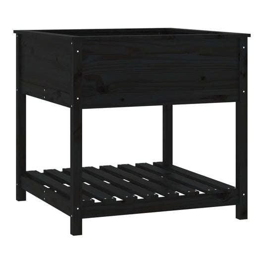 Planter with Shelf 82,5x82,5x81 cm Solid Wood Pine Depth 82.5 cm Black