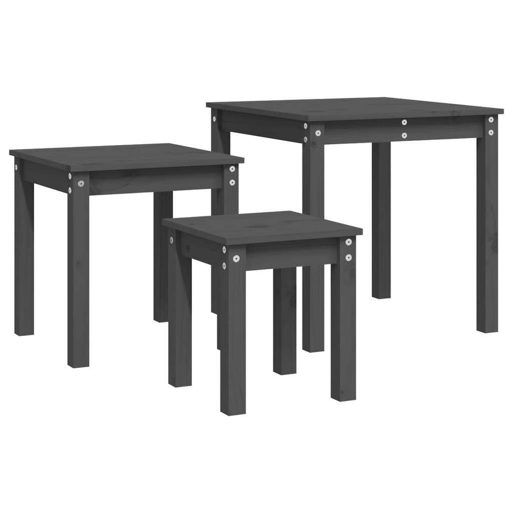 vidaXL Nesting Tables 3 pcs Grey Solid Wood Pine 6