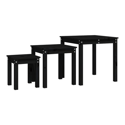 Nesting Tables 3 pcs Solid Wood Pine Black