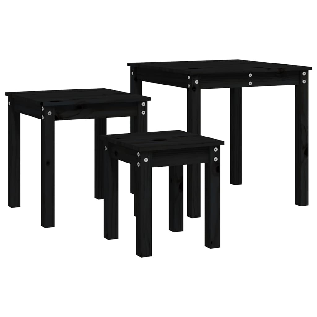 vidaXL Nesting Tables 3 pcs Black Solid Wood Pine 6