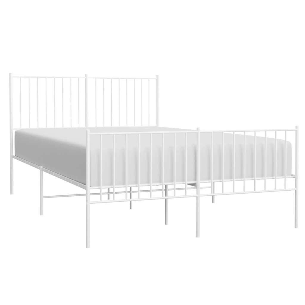 vidaXL Metal Bed Frame without Mattress with Footboard White 135x190cm 6