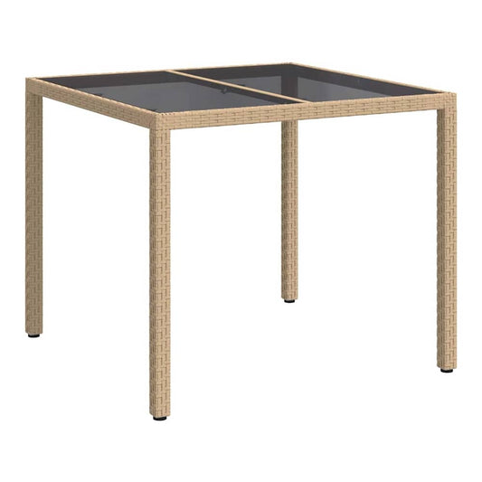Garden Table Grey 90 x 90 x 75 cm Poly Rattan Depth 90 cm Width 90 cm Beige and black