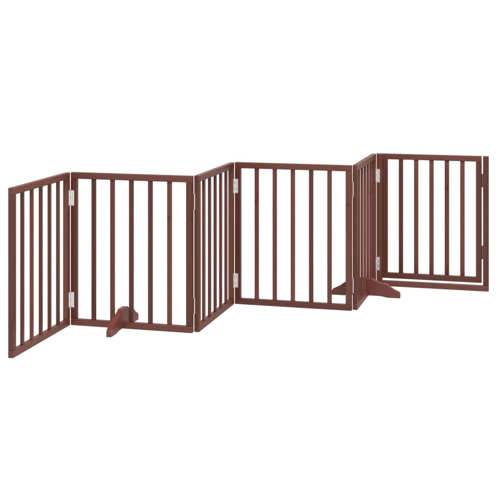vidaXL Dog Gate with Door Foldable 6 Panels Brown 300 cm Poplar Wood 6
