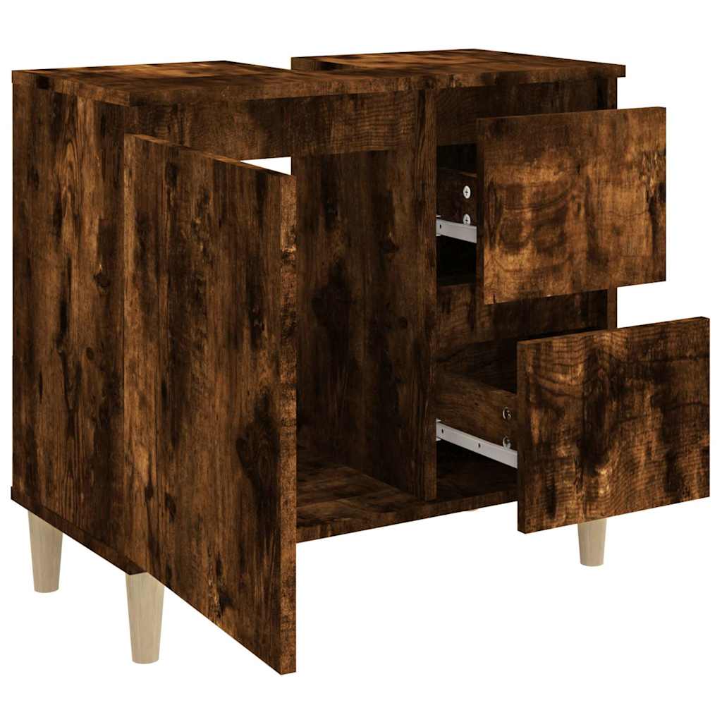 vidaXL Bathroom Cabinet | Smoked oak | Engineered wood, Solid eucalyptus wood 6
