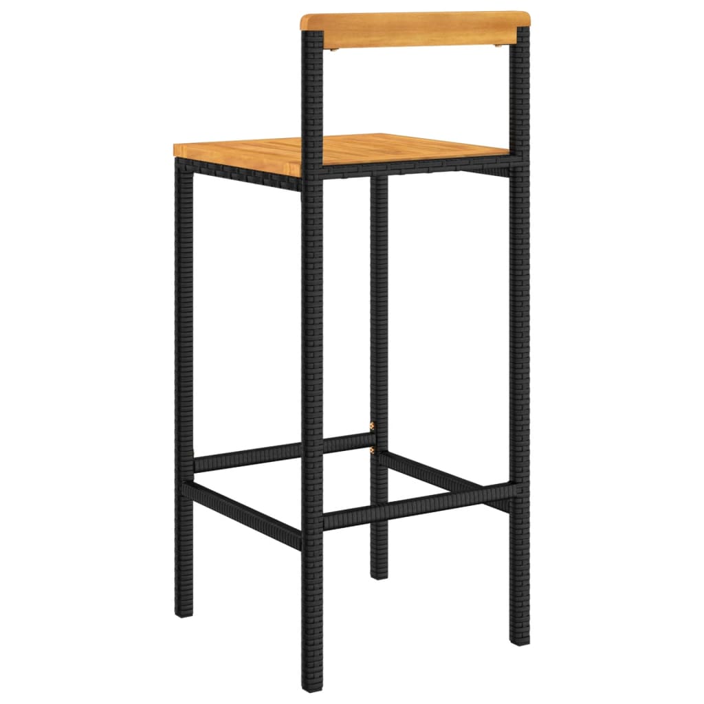 vidaXL Bar Stools 2 pcs Black Poly Rattan and Solid Wood Acacia 6