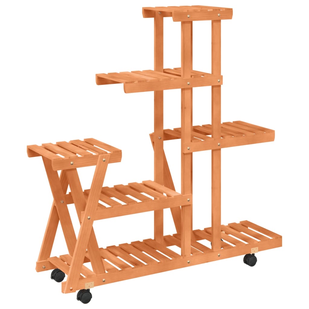 vidaXL Flower Stand with Wheels 95x25x101 cm Solid Wood Fir 6