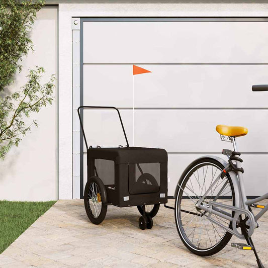 Pet Bike Trailer and Black Oxford Fabric and Iron Height 73.5 cm Black 135 cm 68.5 cm