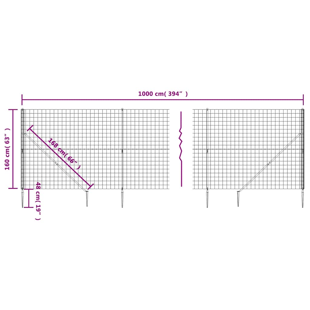 vidaXL Wire Mesh Fence with Spike Anchors Anthracite 1.6x10 m 6