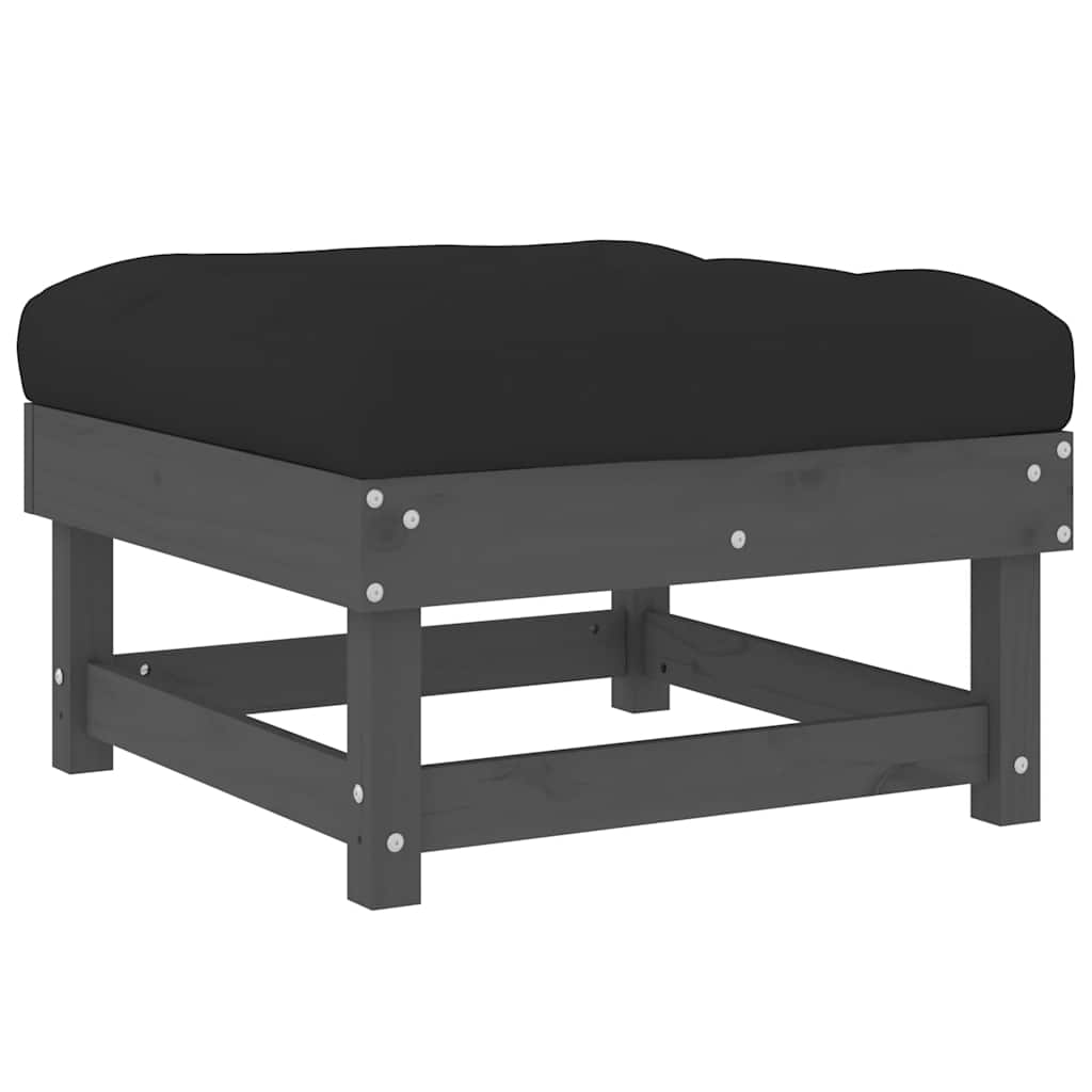vidaXL Garden Footstool with Cushion Grey Solid Wood Pine 6