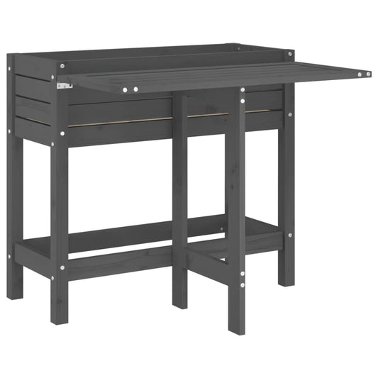 vidaXL Garden Planter with Folding Tabletop Grey Solid Wood Pine 2