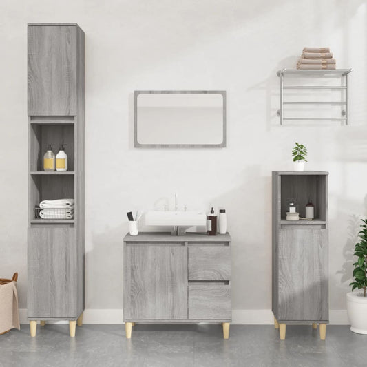 3 Piece Bathroom Cabinet Set Engineered Wood Grey sonoma