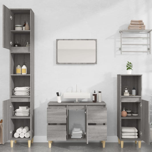 3 Piece Bathroom Furniture Set Engineered Wood Grey sonoma