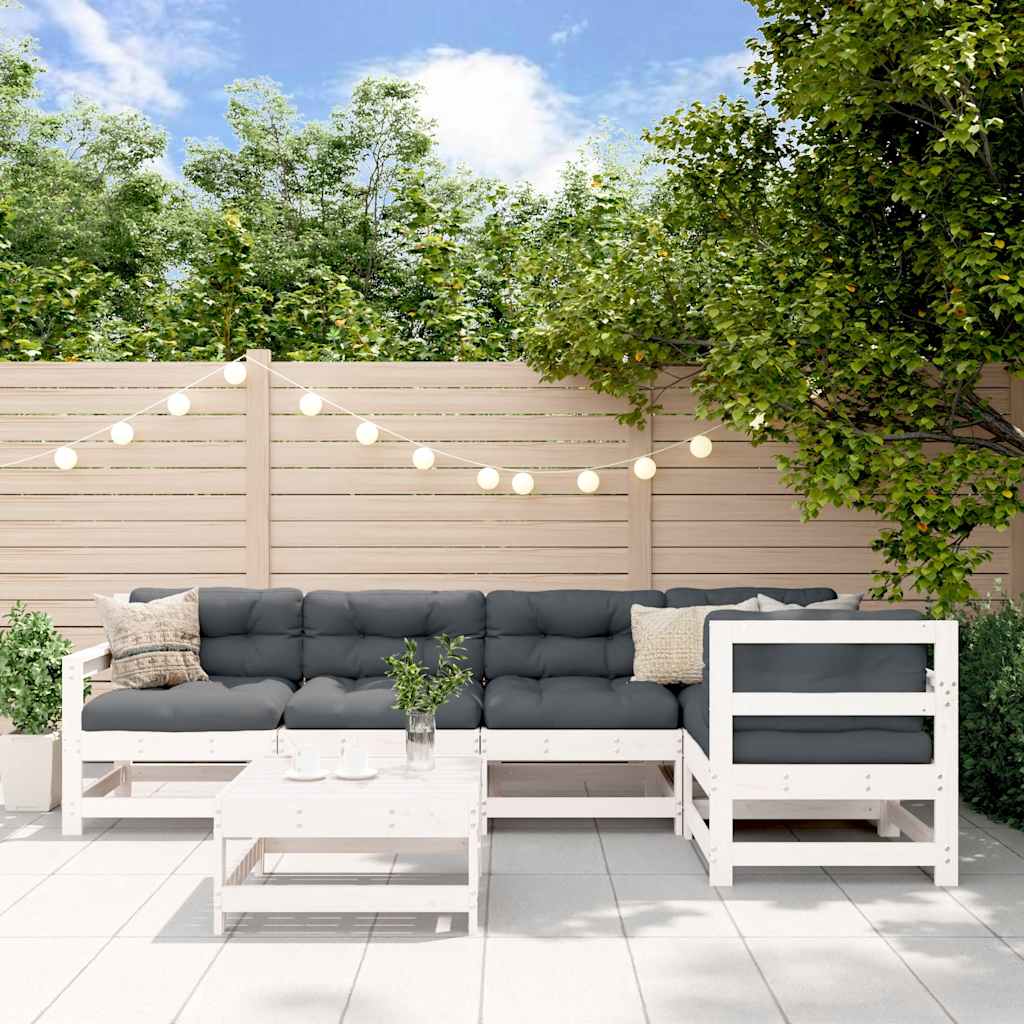 Garden Lounge Set 6 pcs Solid Pine Wood White pine